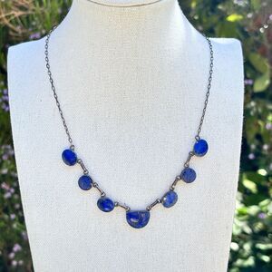Vintage 925 Sterling Silver Lapis Lazuli Station Necklace Blue Stone 20 Inch